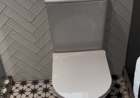 Back-to-wall toilet on black and white patterned floor tiles in St Johns