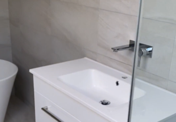 vanity Wall-hung vanity with integrated basin in a Bayview ensuite