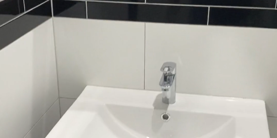 vanity ponsonby Dark vanity with a white basin and round mirror in a Ponsonby bathroom renovation